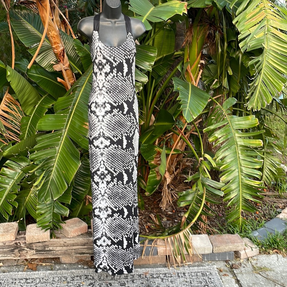 Bebe addiction, snake, print column maxi